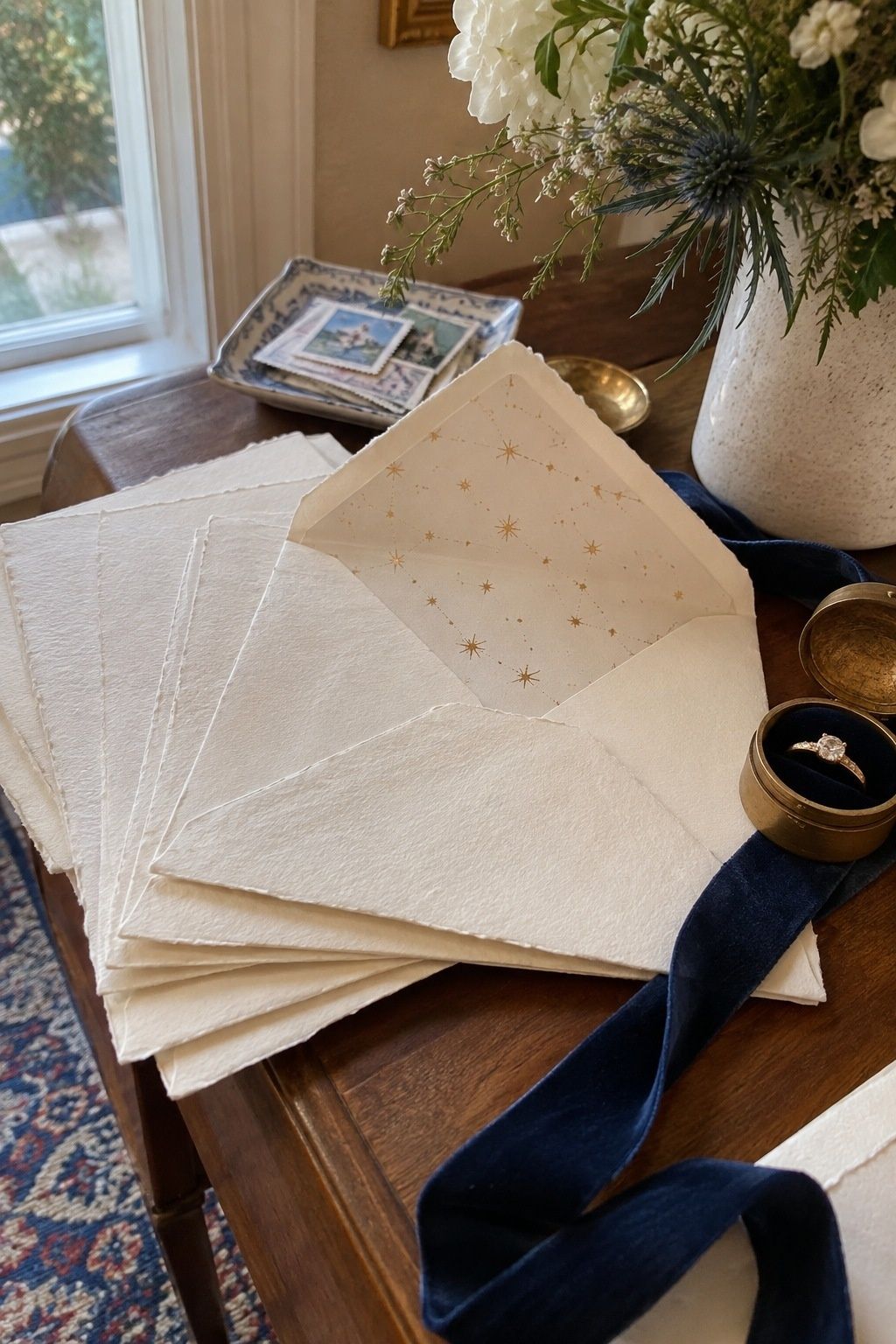 Wedding envelope with a subtle gold constellation liner