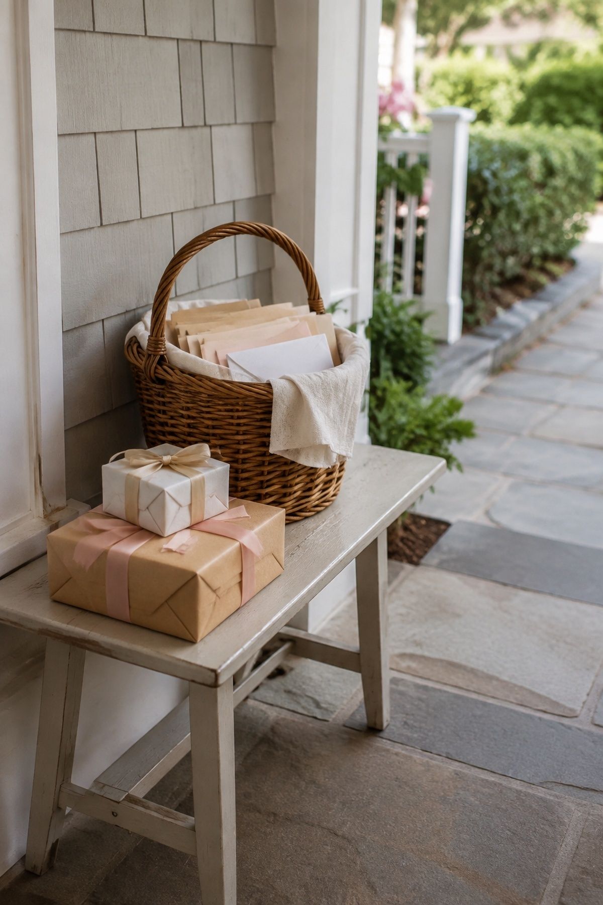 Compact gift drop-off basket for shower guests