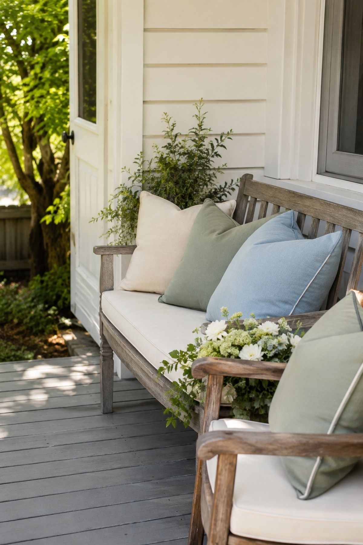 Outdoor pillows added to existing porch seating