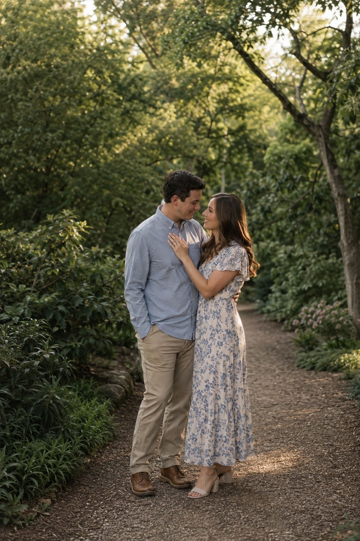 Engagement portrait in soft garden light