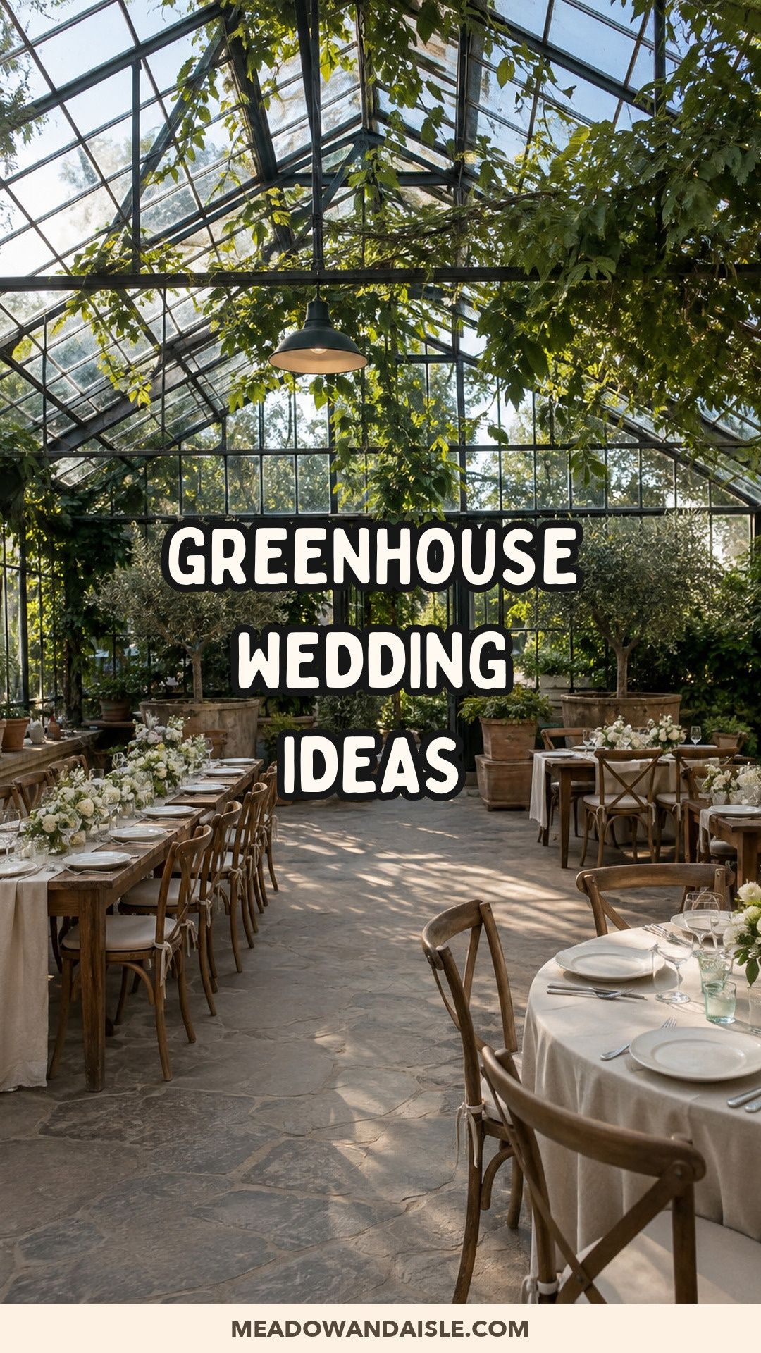 Pinterest pin with the title Greenhouse Wedding Ideas
