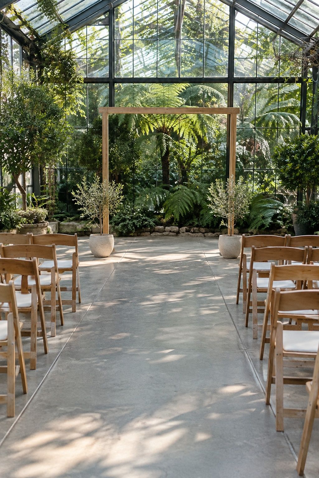 Greenhouse wedding idea: use a simple open ceremony frame