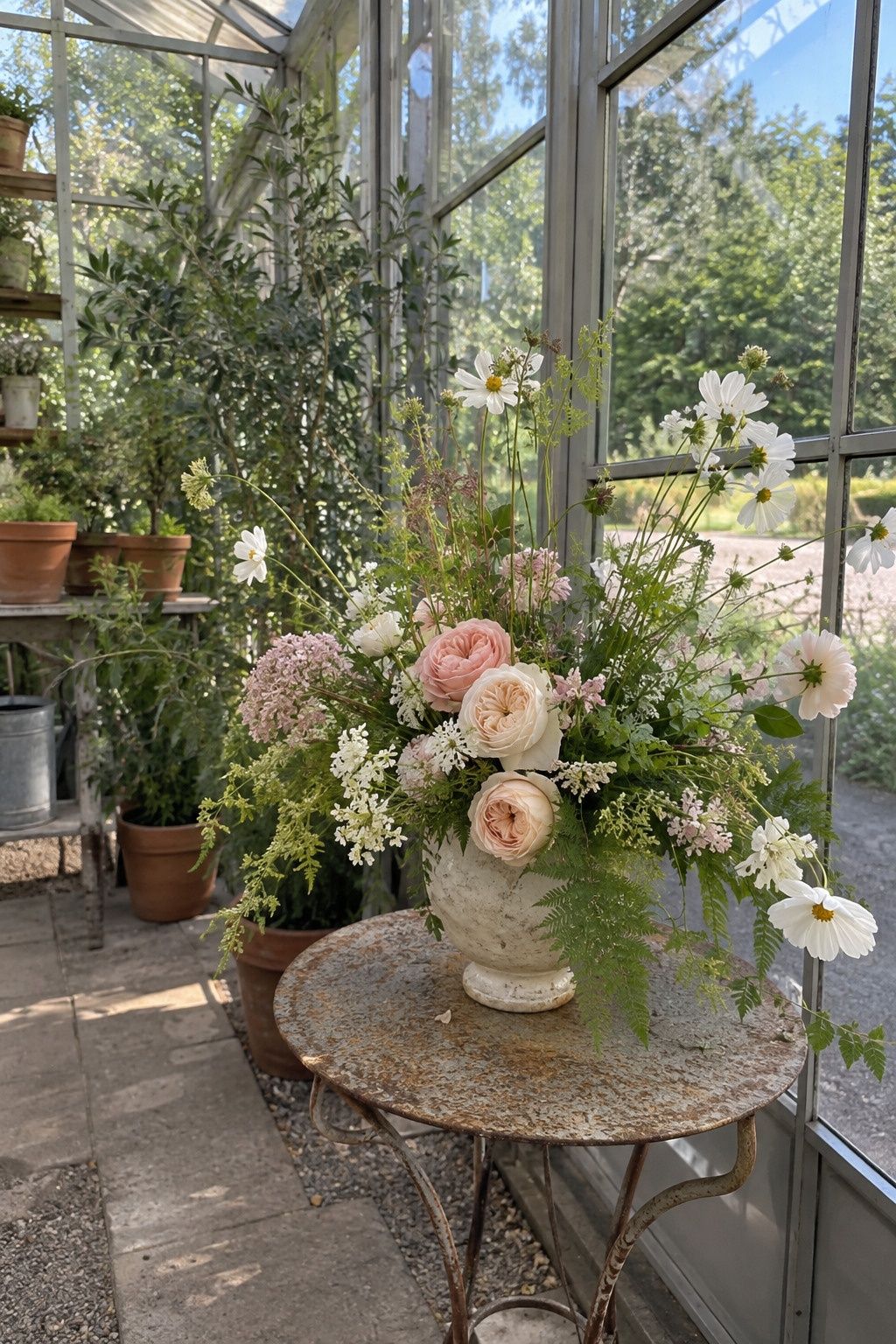 Greenhouse wedding idea: keep florals loose and garden-inspired