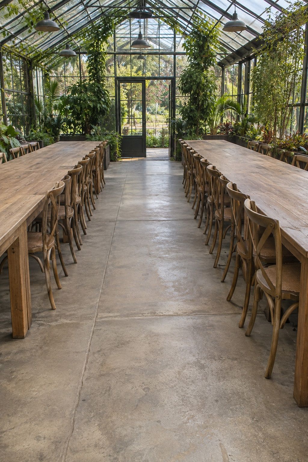 Greenhouse wedding idea: plan dinner around the greenhouse walkways