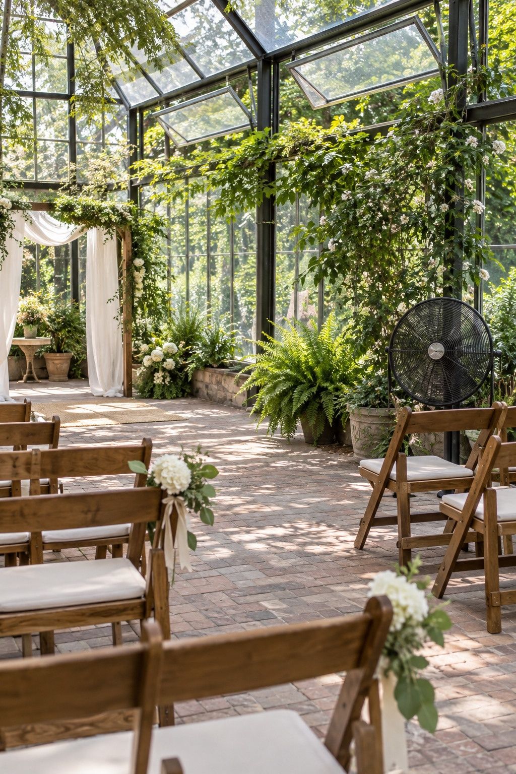 Greenhouse wedding idea: use fans or ventilation for warm months