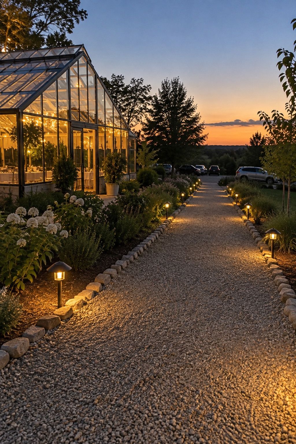 Greenhouse wedding idea: add path lighting for evening exits