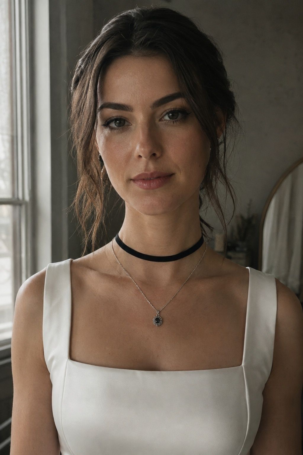 Bridal neckline chosen before building a necklace stack
