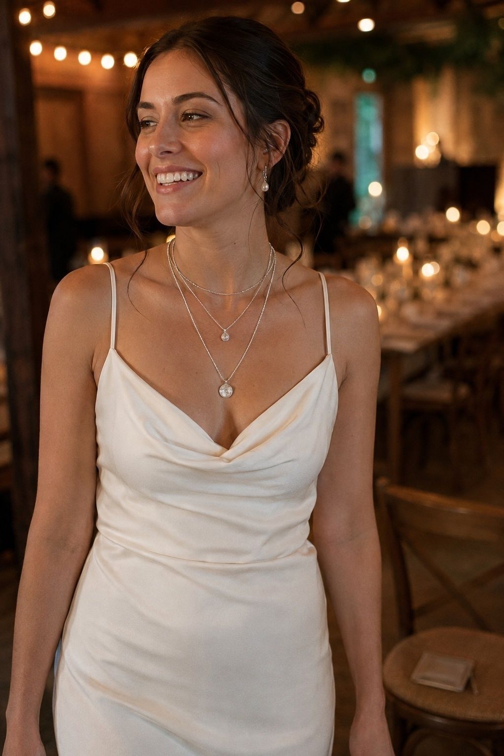 Layered necklace stack worn only for the reception