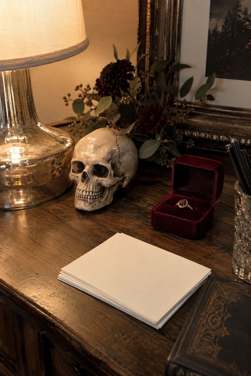 Single tasteful skeleton or skull decor detail