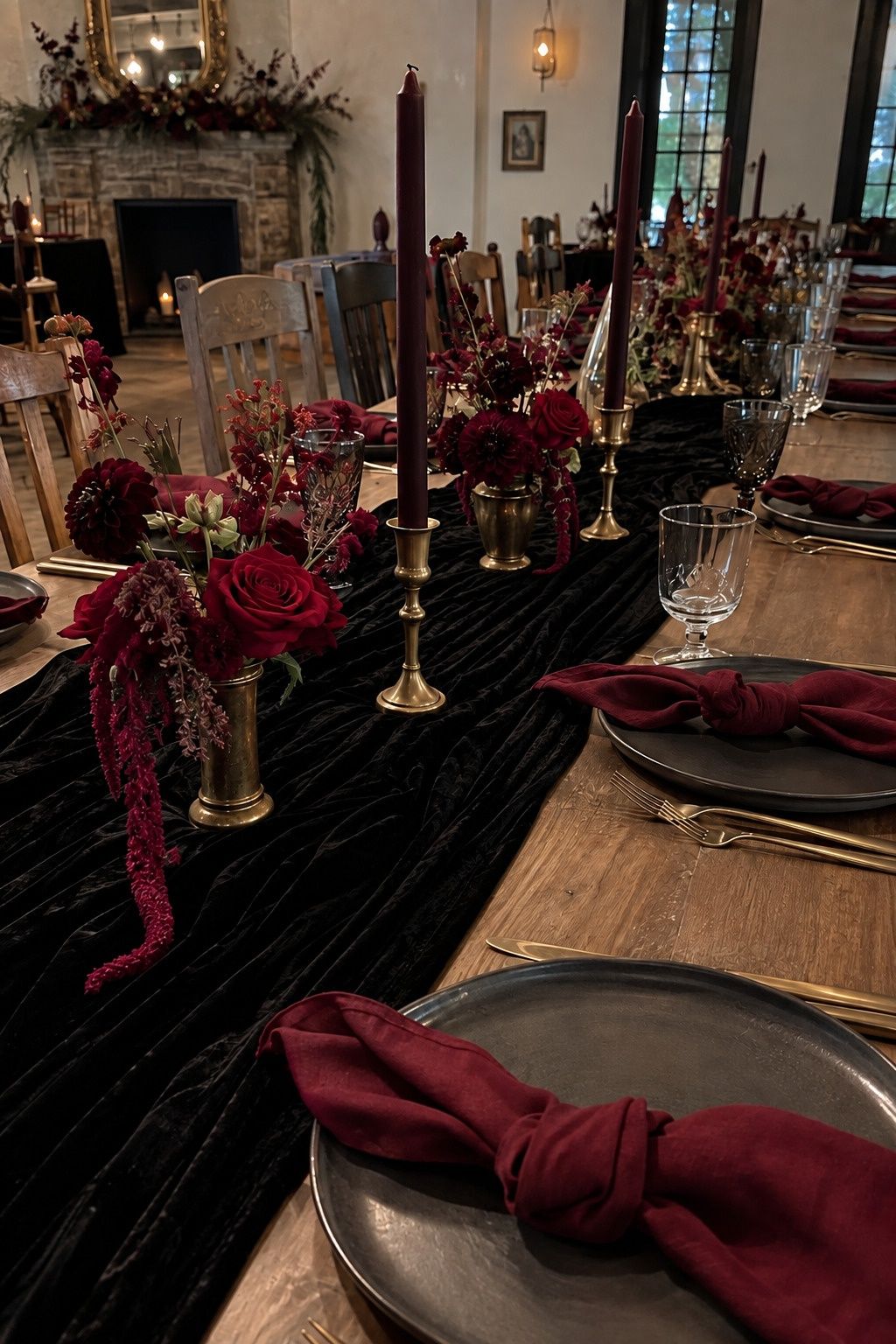 Black velvet table runner