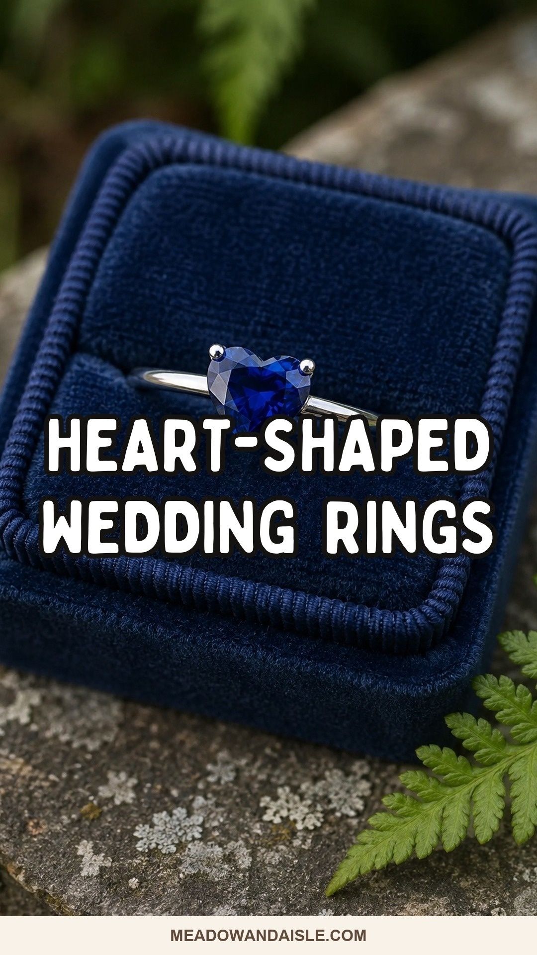 Heart shaped wedding rings ideas Pinterest pin with blue sapphire heart ring
