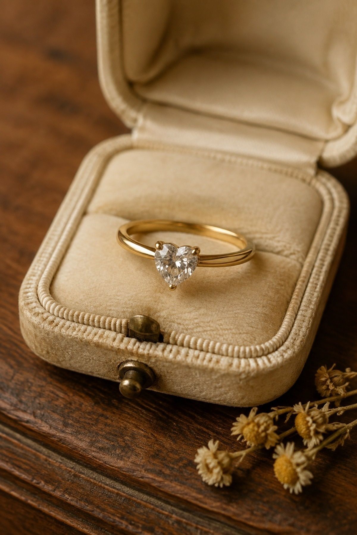 Heart-shaped ring in yellow gold