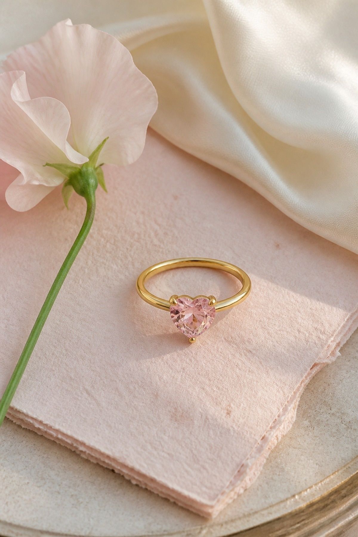 Pink sapphire heart ring