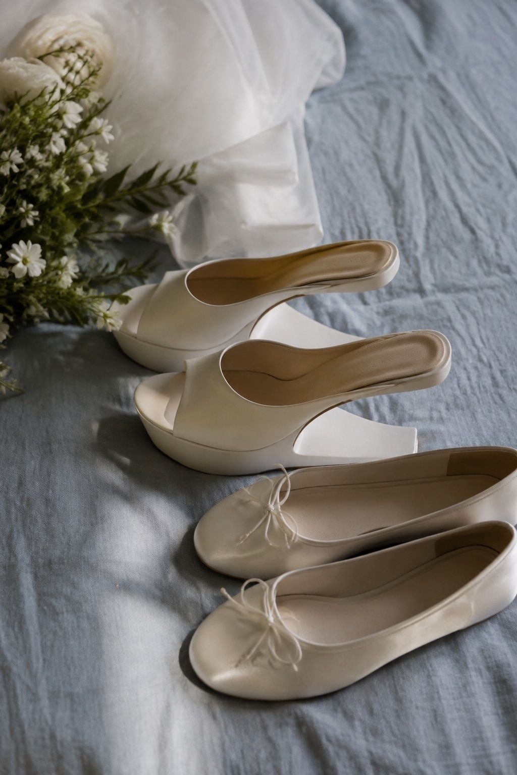 Photo-only heelless heels with backup flats nearby