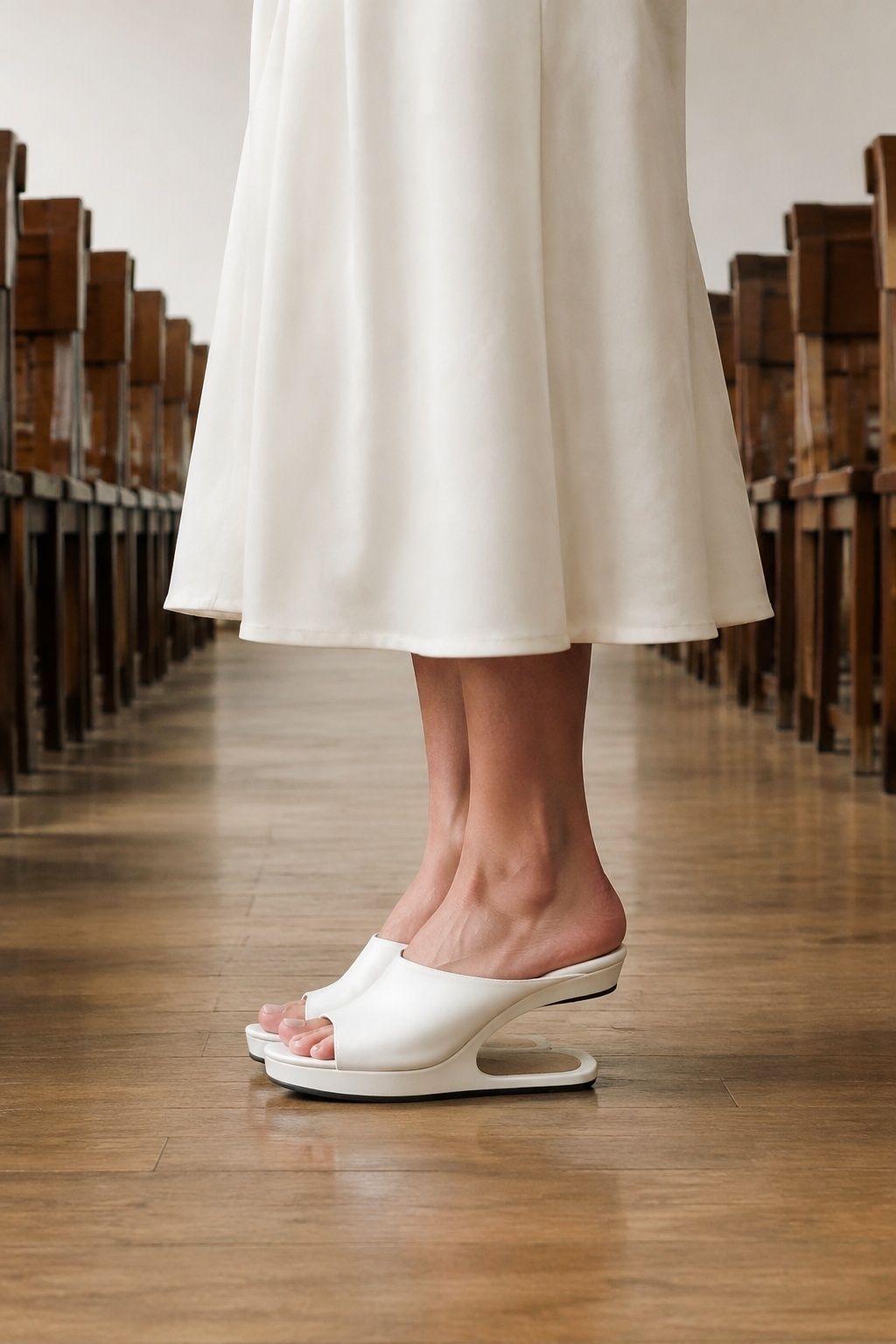 Heelless heels for a short indoor aisle