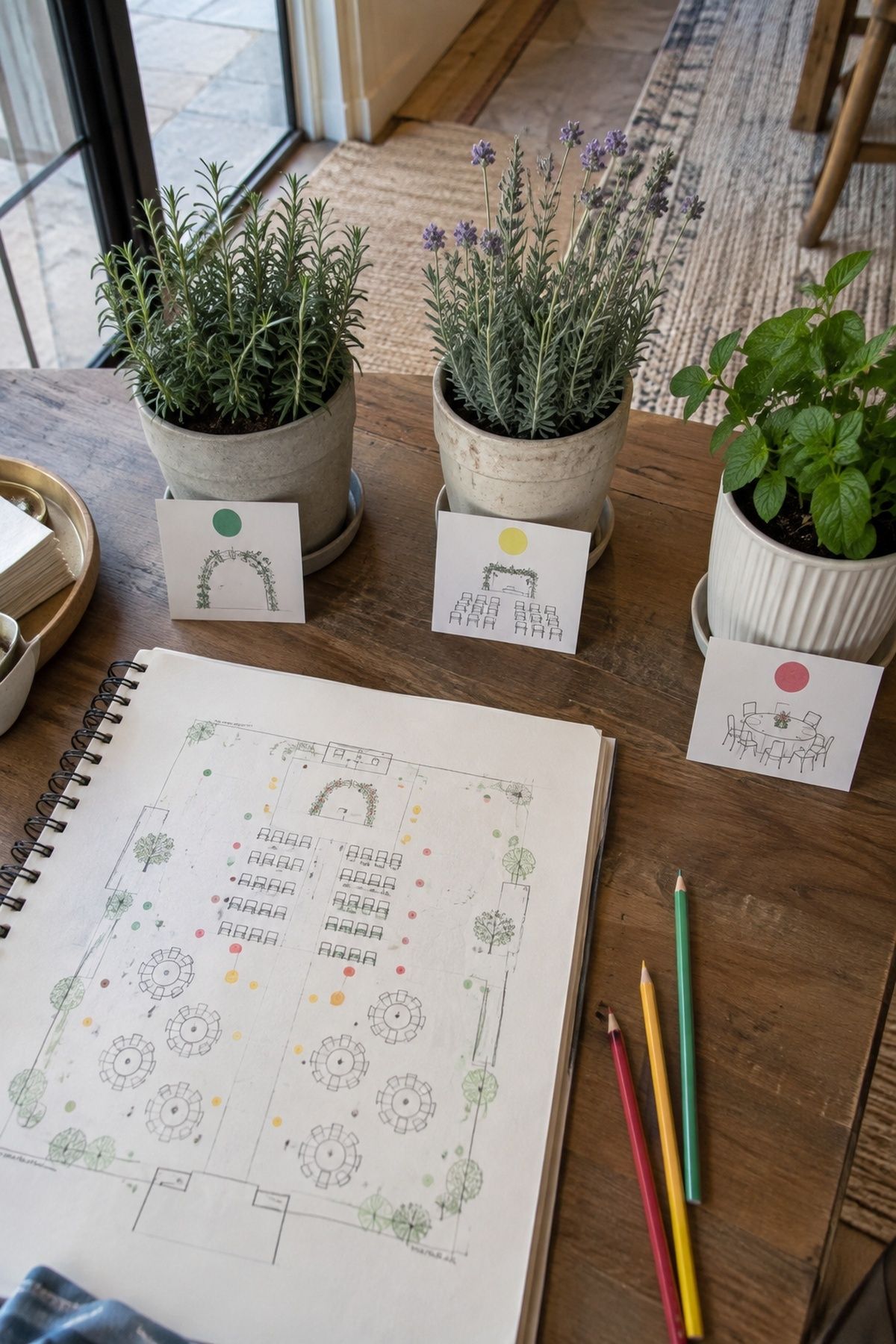 Herb varieties arranged by scent for wedding decor