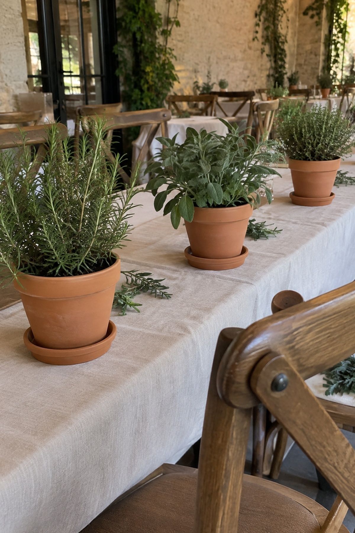 Potted living herb centerpieces