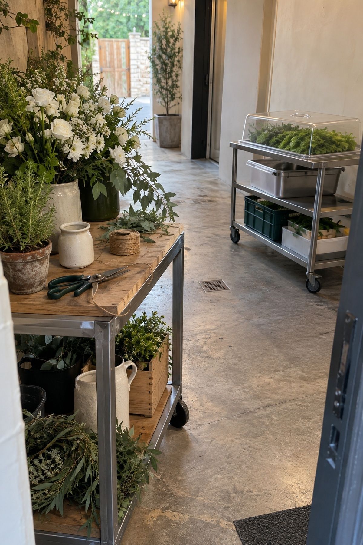 Florist and caterer each handling herbs separately
