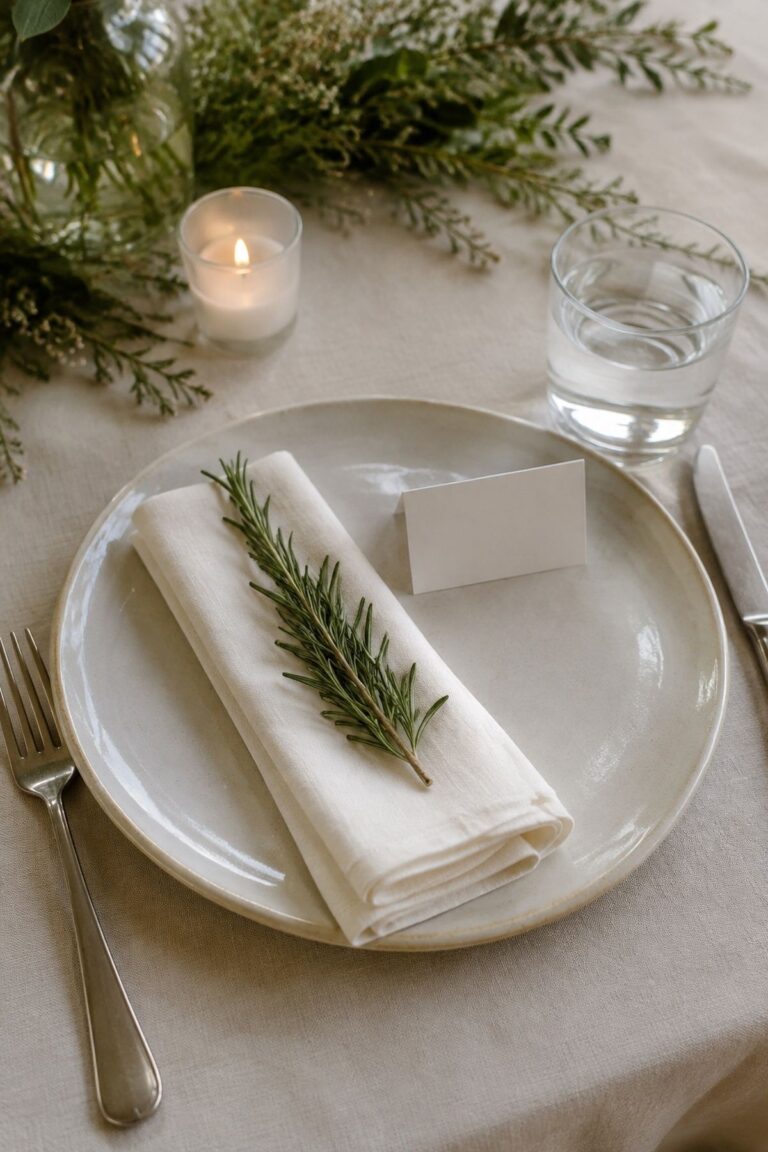 Set Rosemary Sprigs At Each Place Setting for an intimate herb wedding