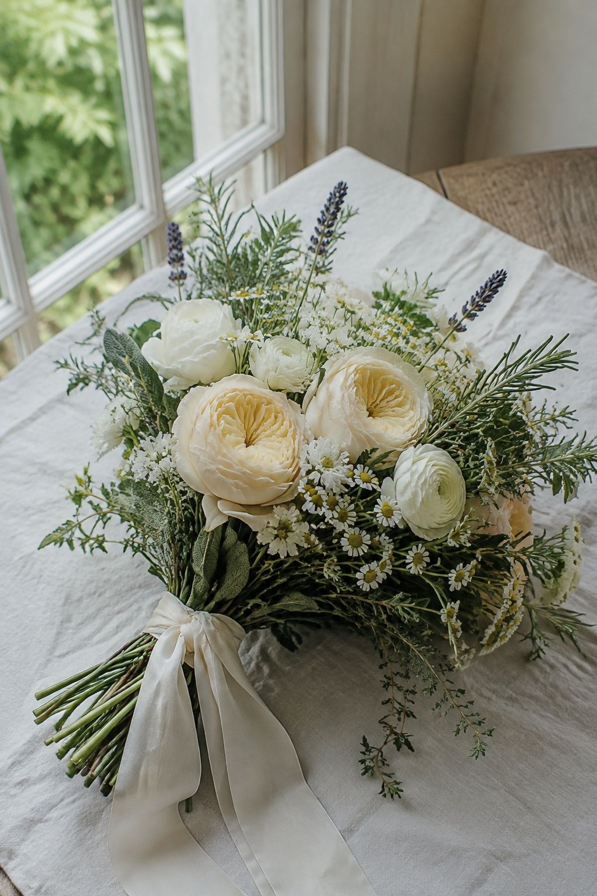 Bridal bouquet with a few herbs mixed in