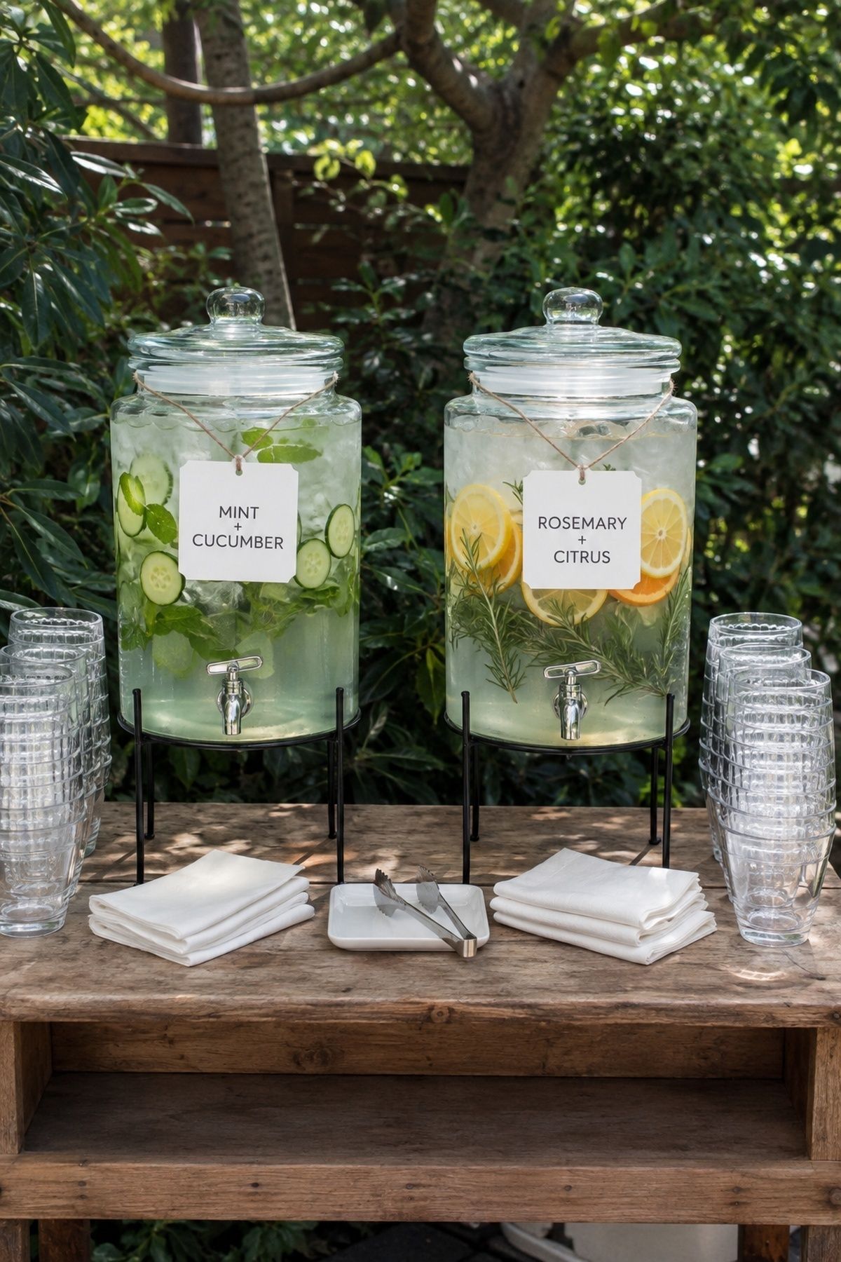 Herb-infused water with clear labels