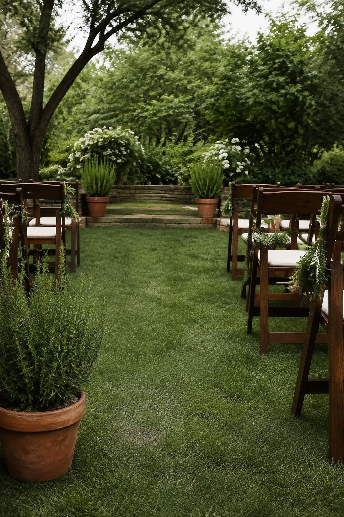 Herbs lining a small ceremony aisle