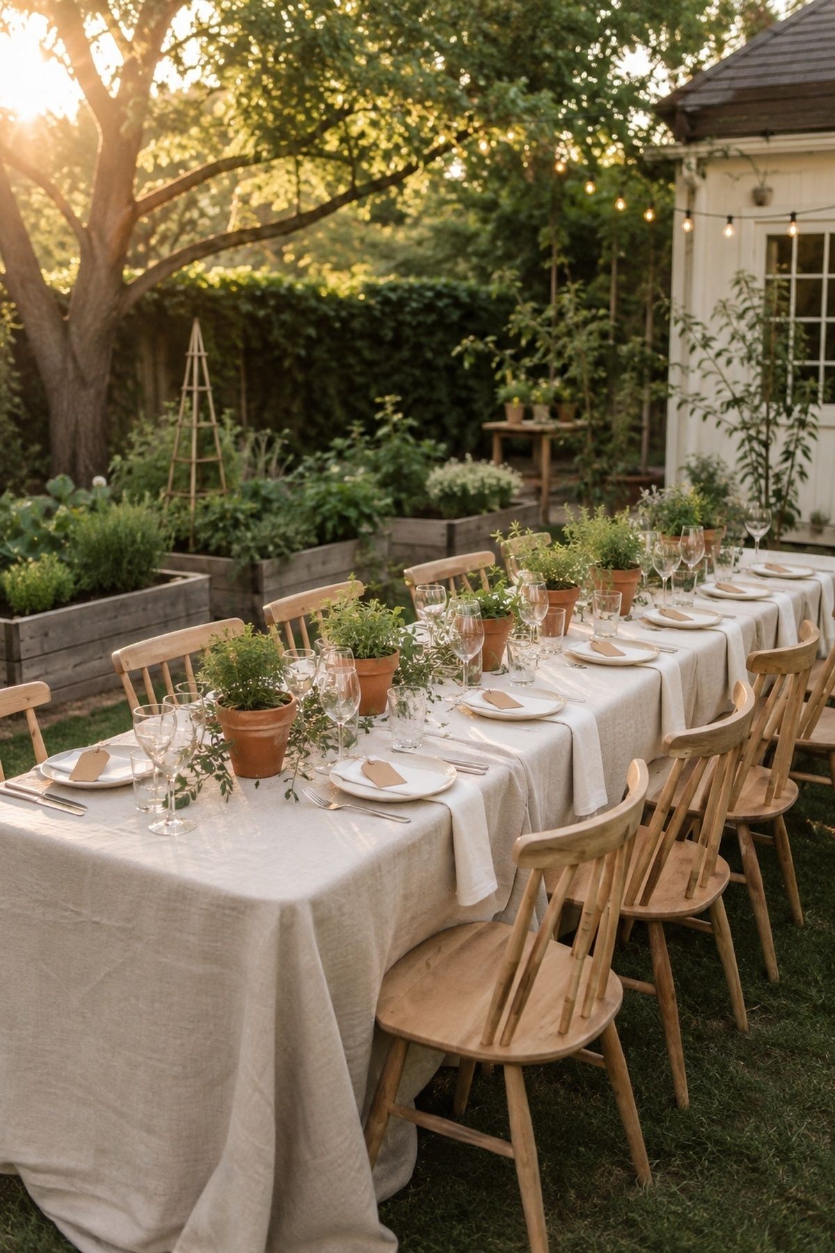 Backyard herb wedding with intentional styling