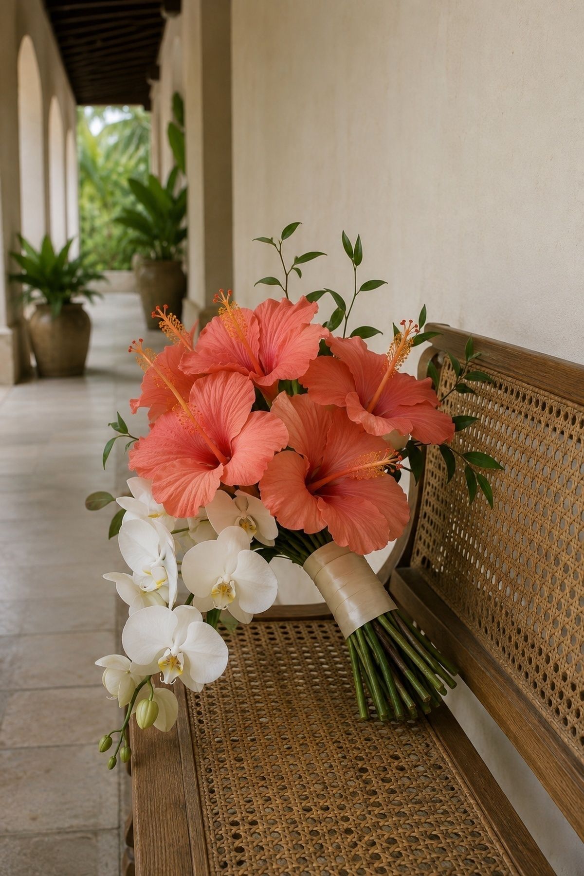 Bouquet of hibiscus and orchids