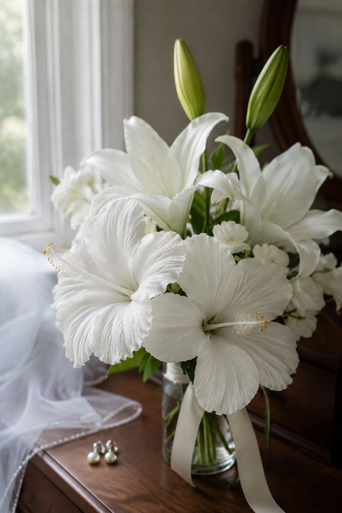 White hibiscus and lily bouquet