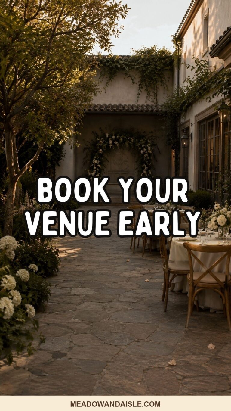 Book your venue early Pinterest pin for a small wedding venue planning guide