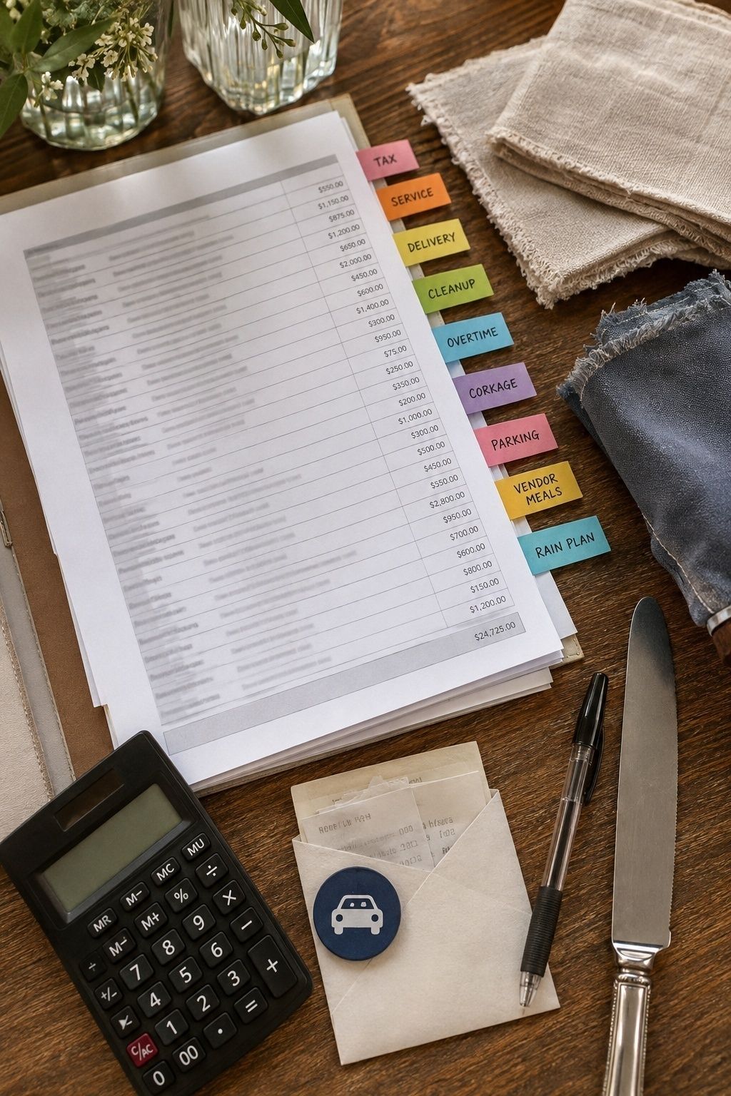 Planning notes flagging hidden wedding fees