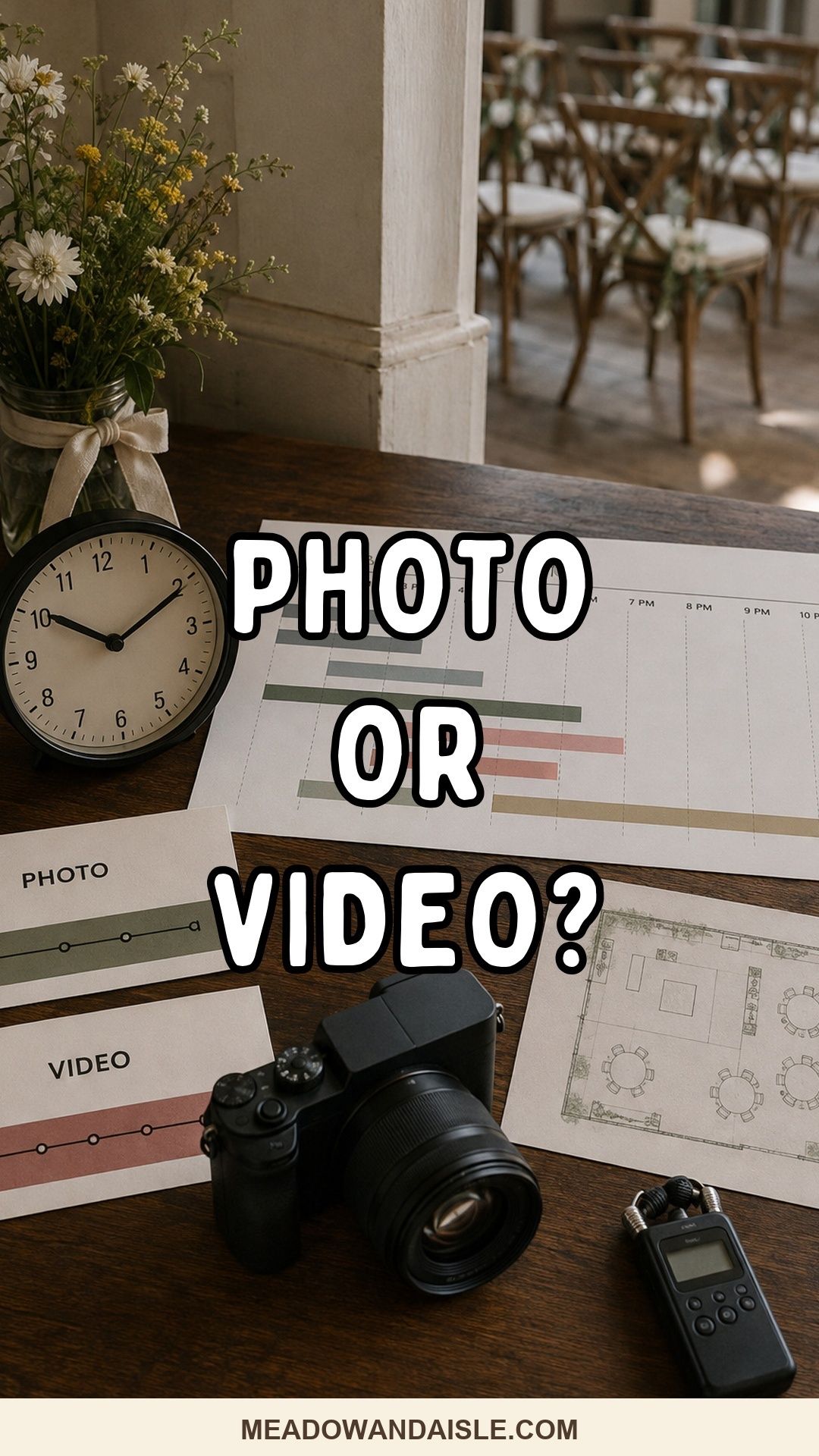 Pinterest pin on choosing between wedding photo or video
