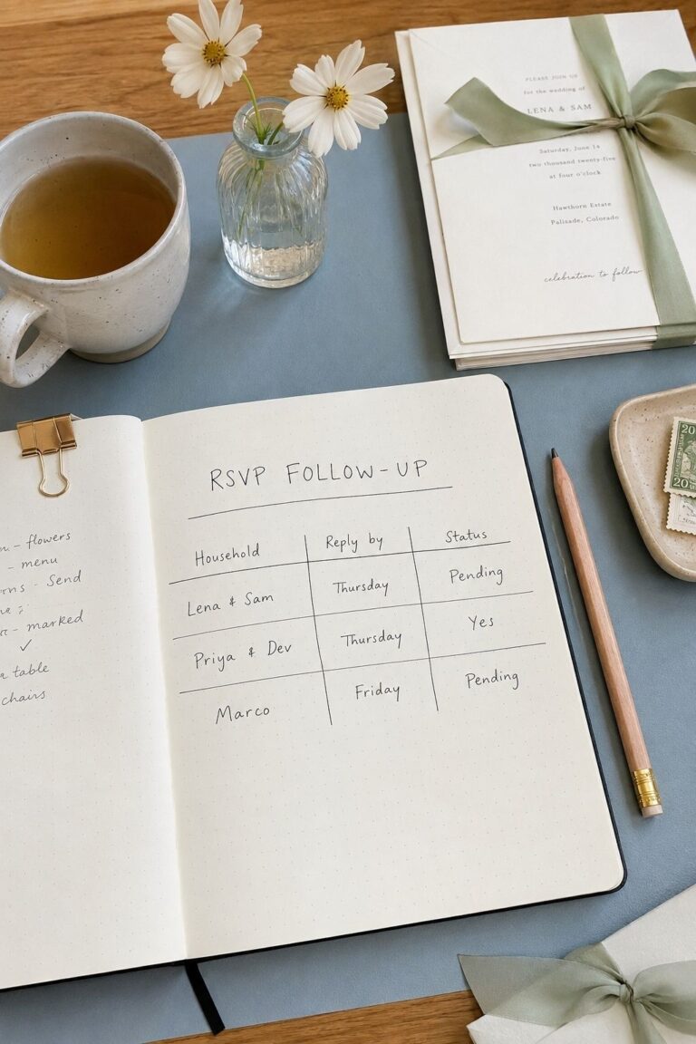 Wedding RSVP tracker with household reply deadlines and pending answers
