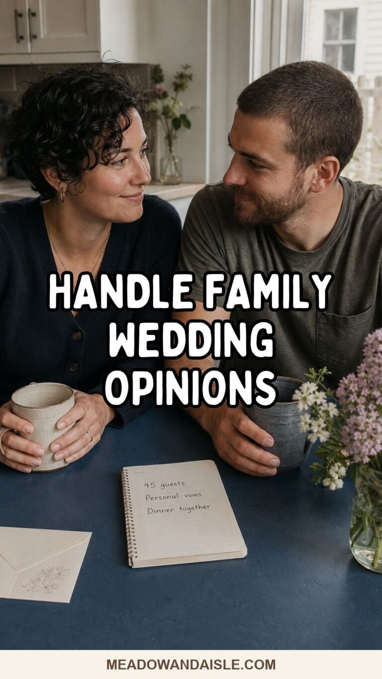Handle family wedding opinions Pinterest pin with a couple planning together