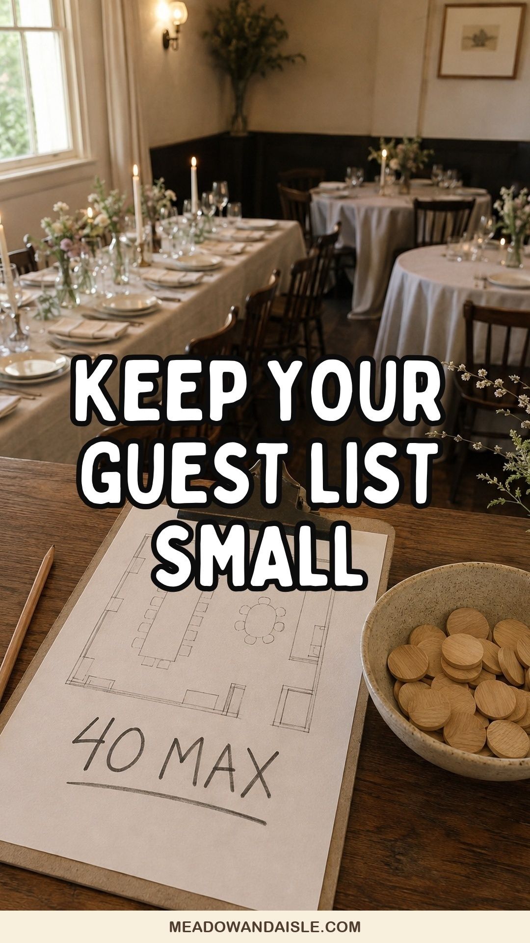 Pinterest pin for how to keep a wedding guest list small