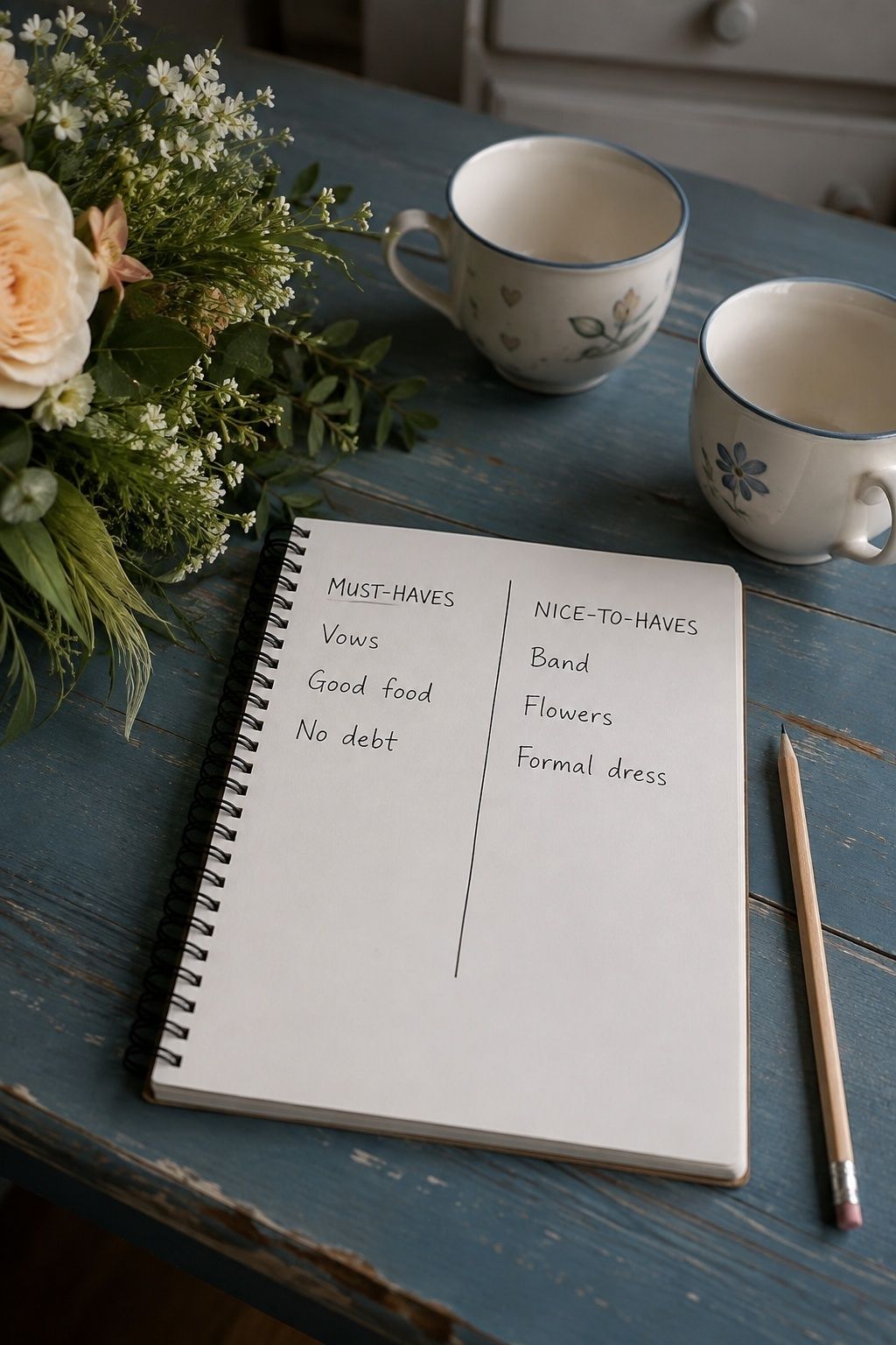 Wedding notebook separating must-haves from nice-to-haves