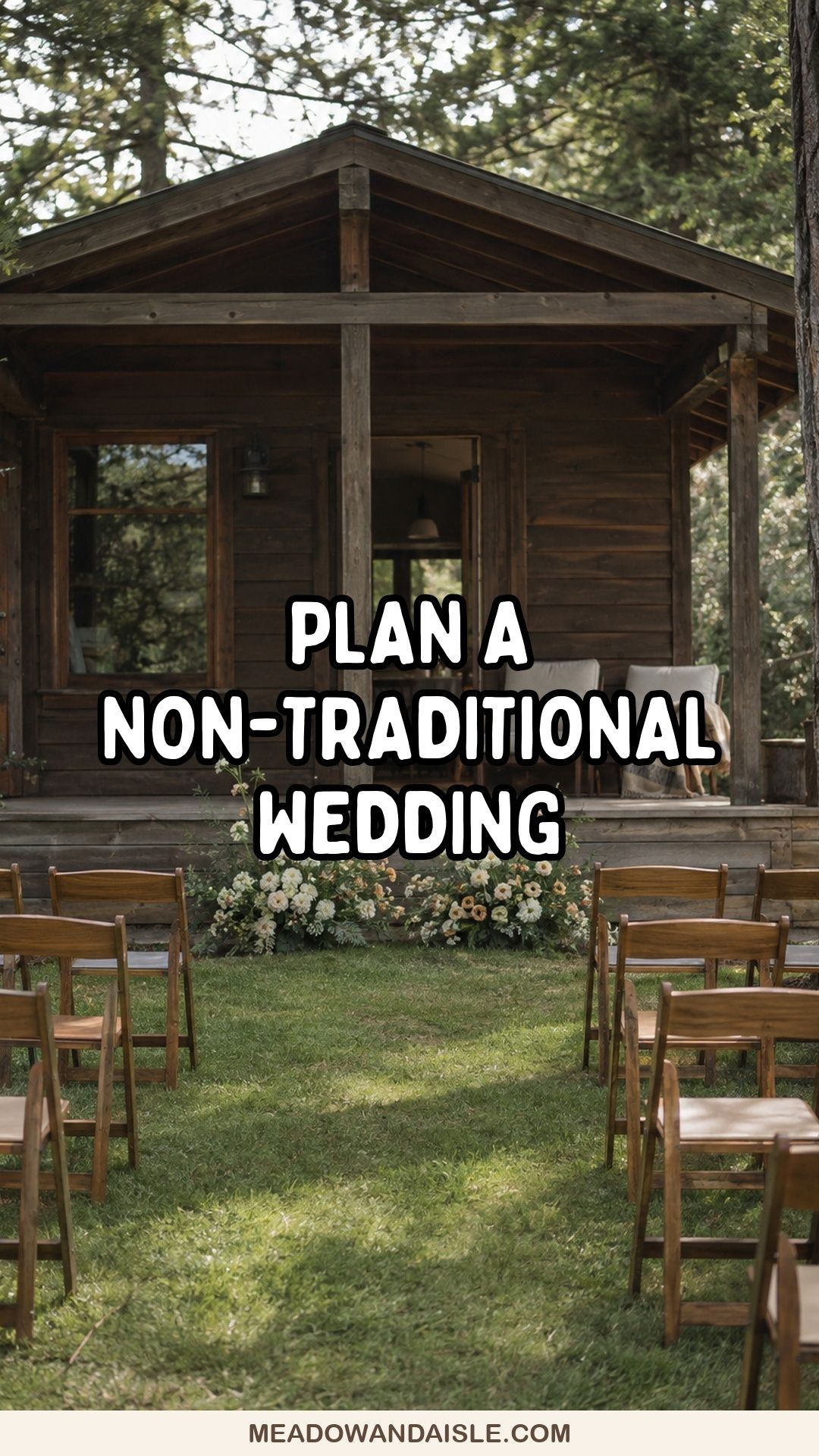 Plan a non-traditional wedding pin with a small cabin ceremony