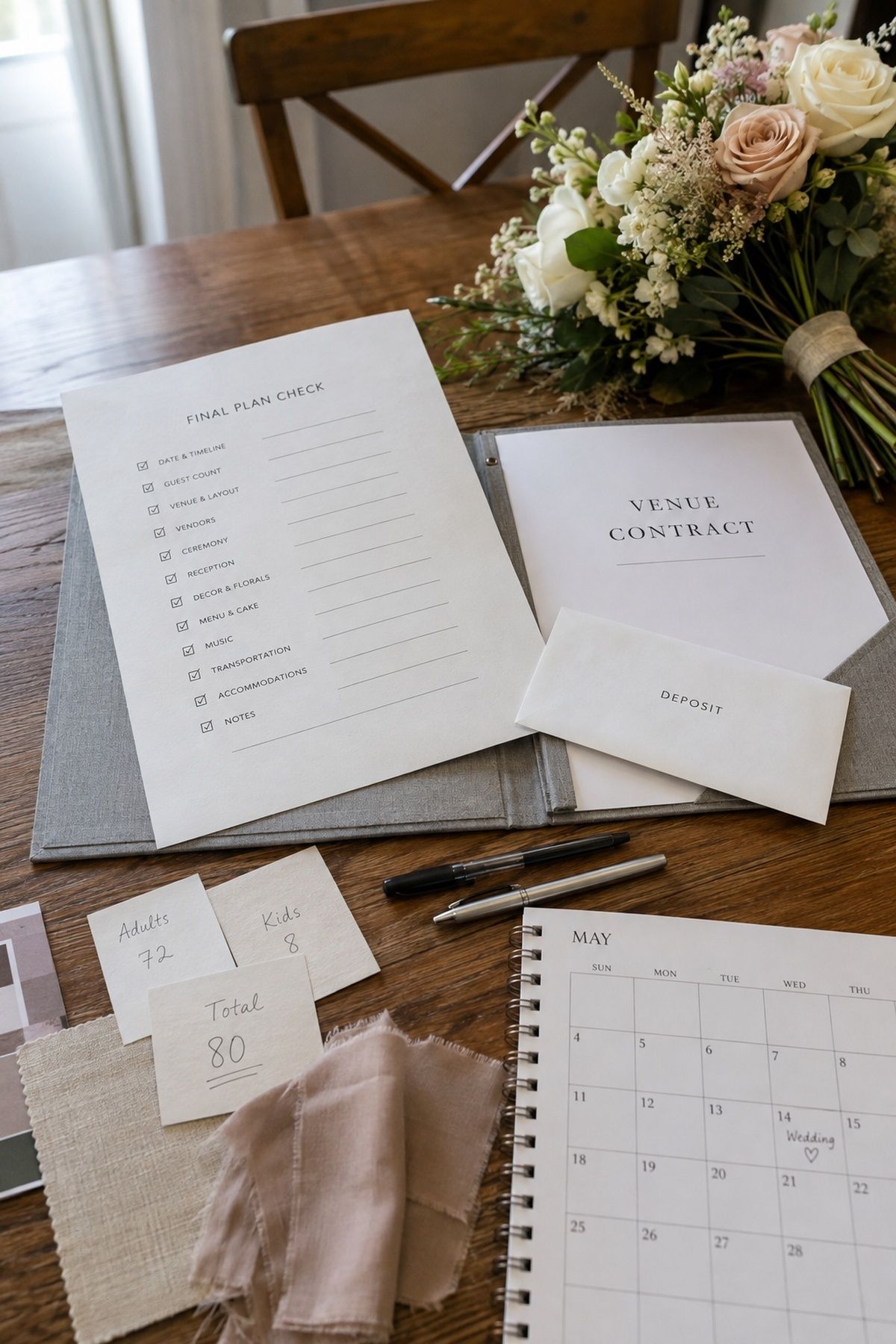 Final small wedding plan review before paying deposits