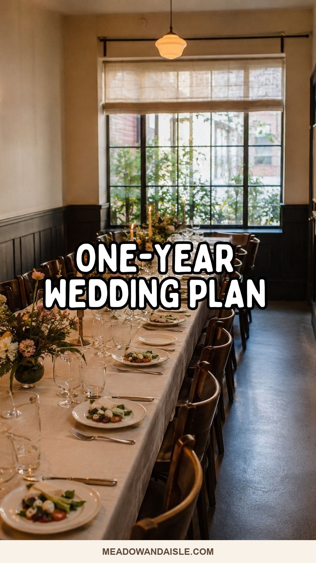 Pinterest pin with the title One-Year Wedding Planning Timeline
