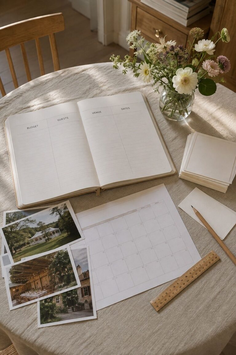 One-year wedding budget, guest ceiling, venue, and date planning table