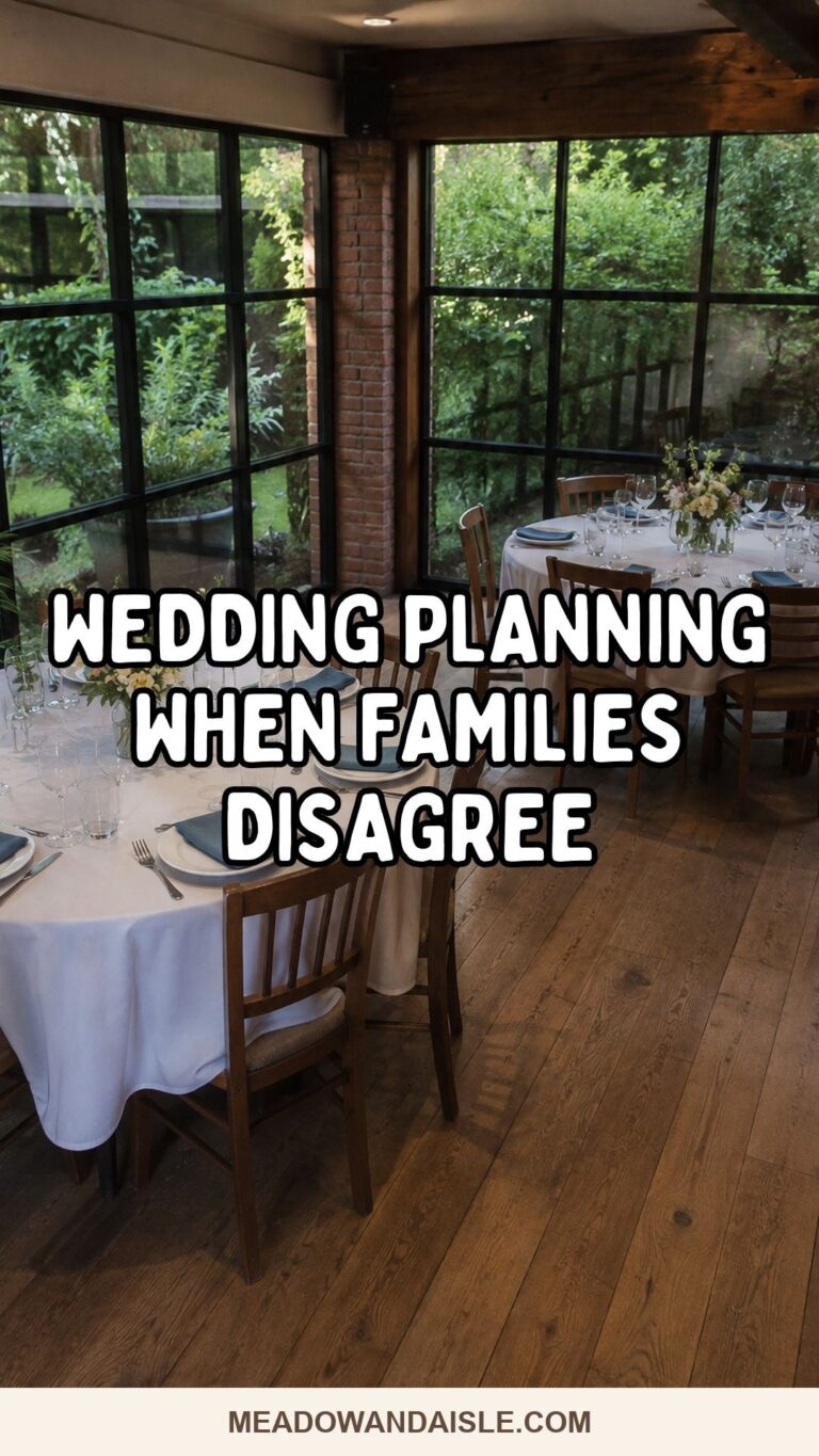 Wedding planning when families disagree, with separate family tables at an intimate reception