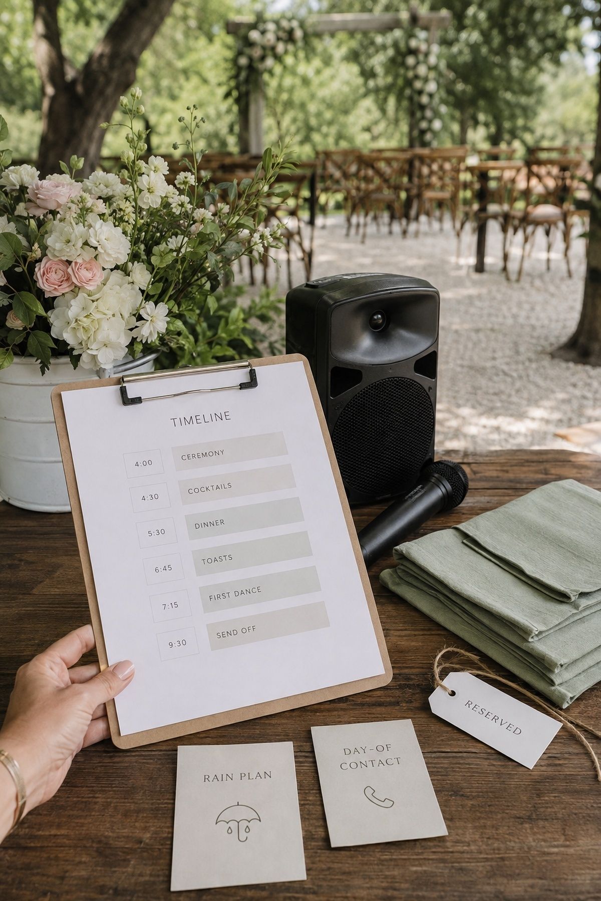 Rentals, florals, sound and a day-of point person