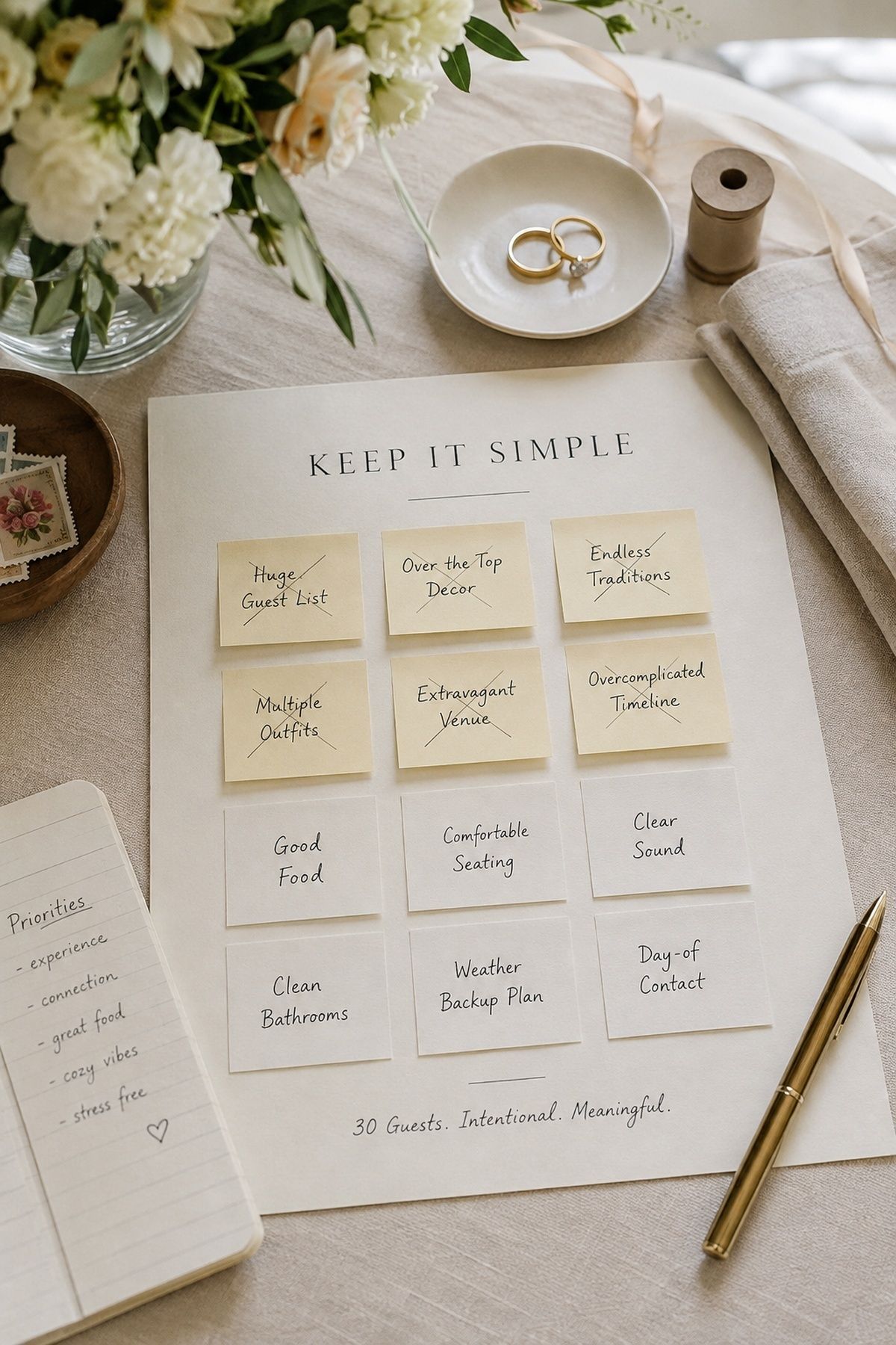Simplified wedding details that suit 30 guests