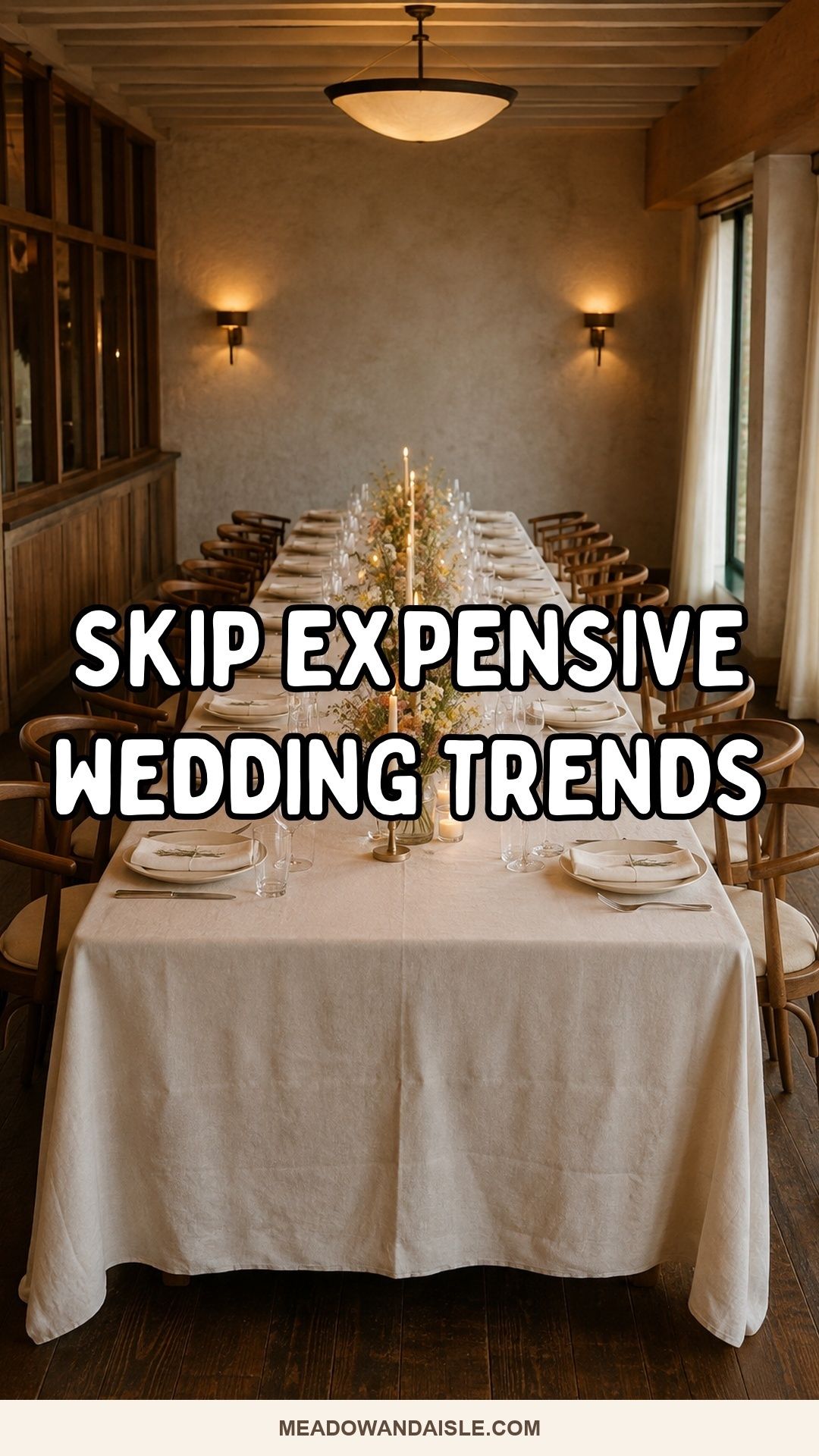 Skip expensive wedding trends Pinterest pin over a selective intimate wedding dinner