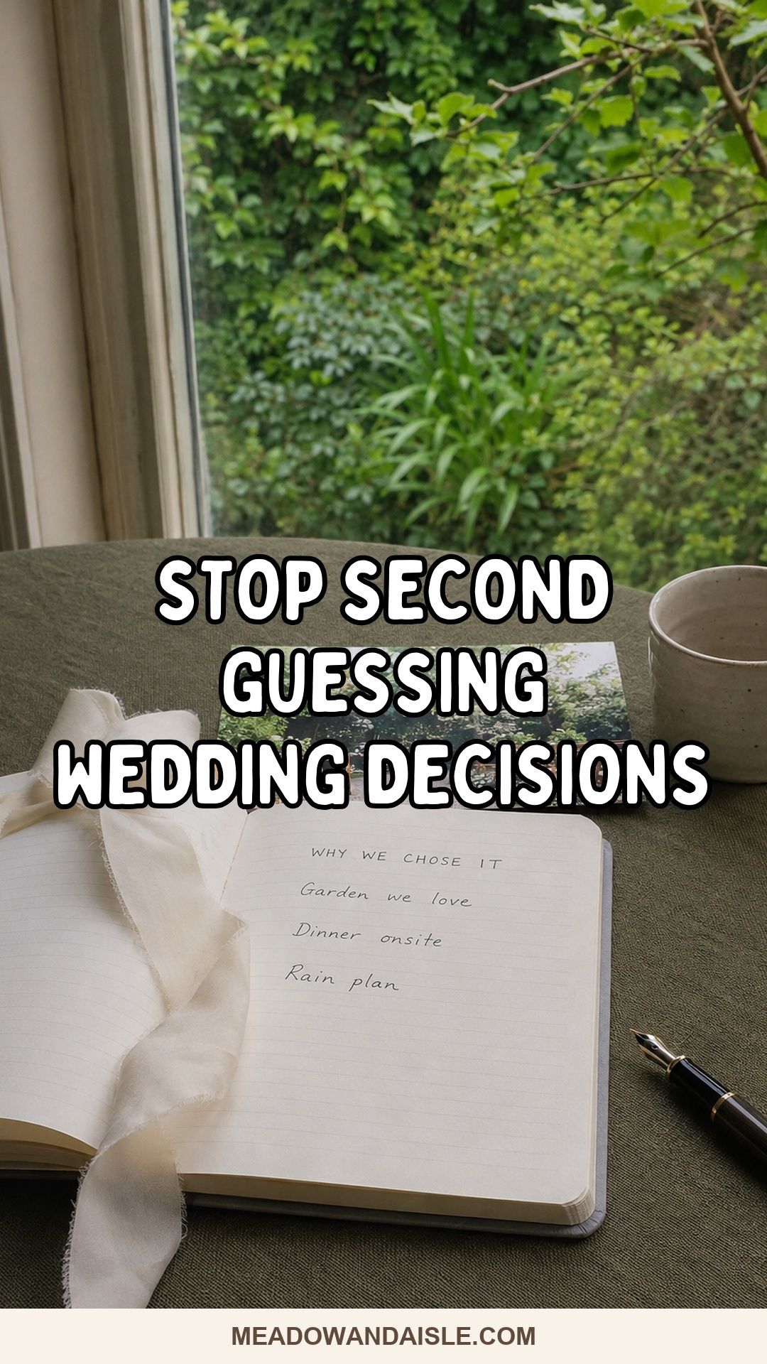 Stop second guessing wedding decisions: planning notebook with original venue reasons.
