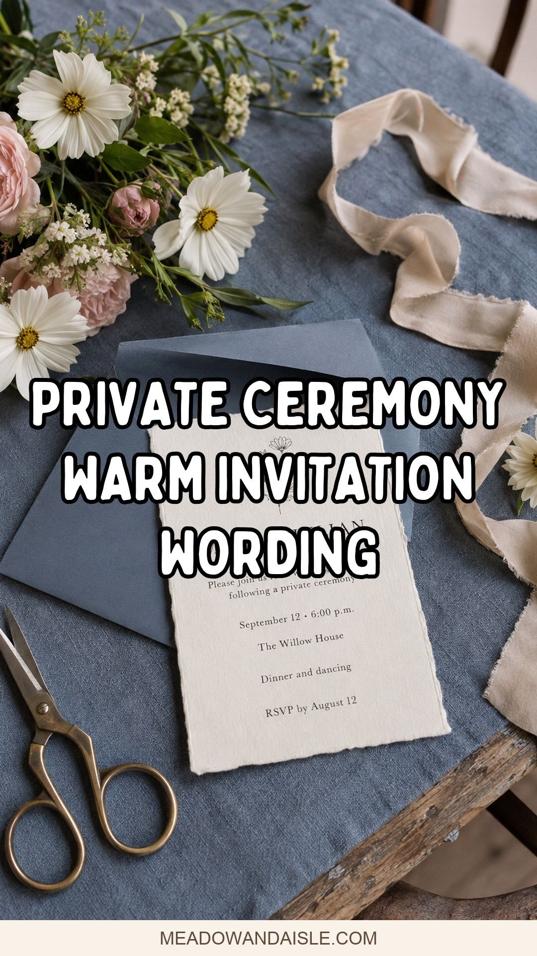 Private ceremony warm invitation wording over a floral reception invitation.