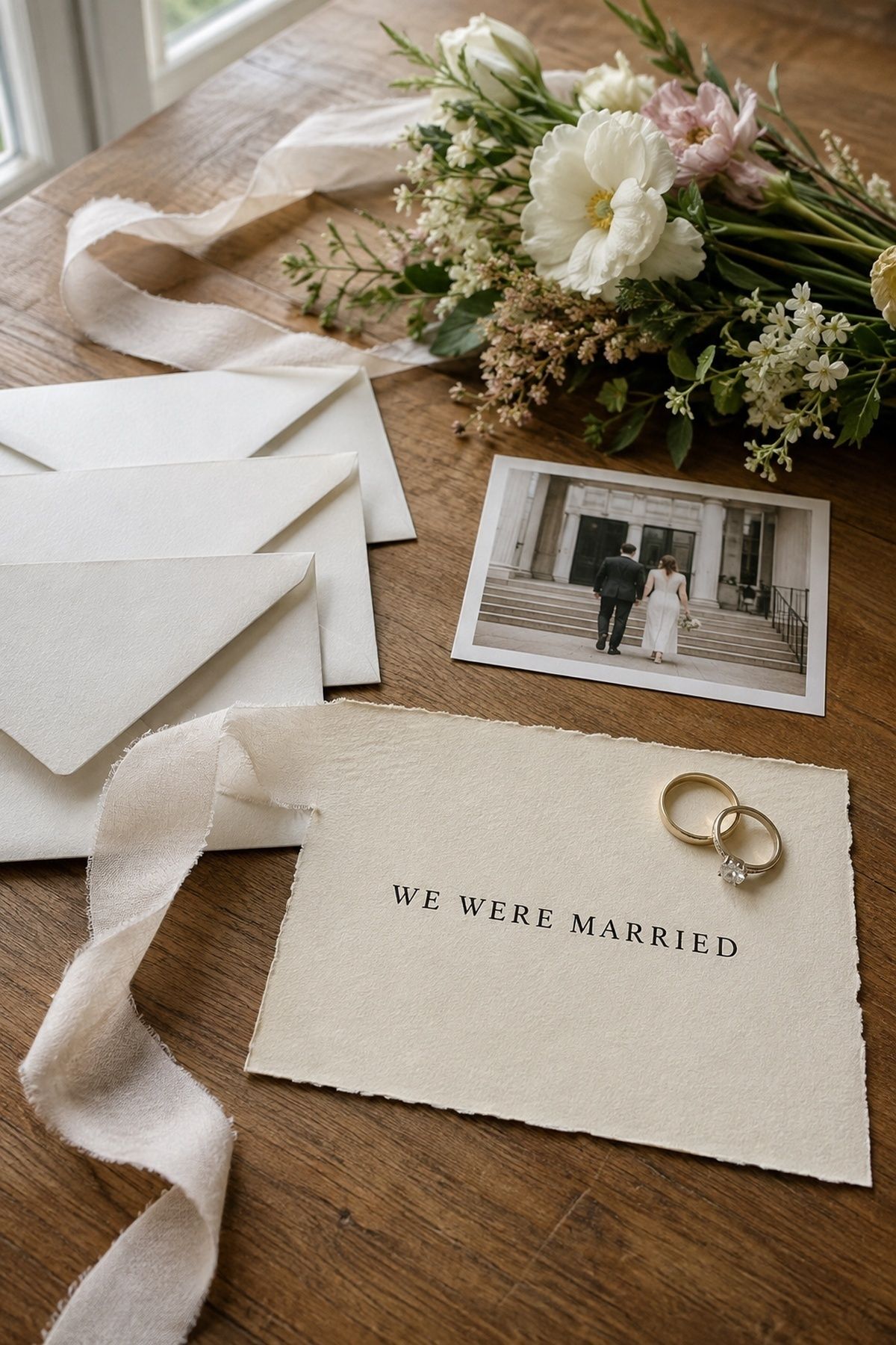 Wedding announcement sent after a small wedding