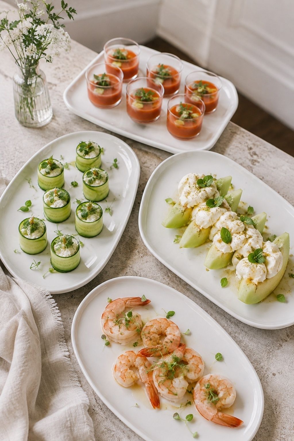 serve chilled appetizers that feel elegant at an intimate indoor summer wedding reception