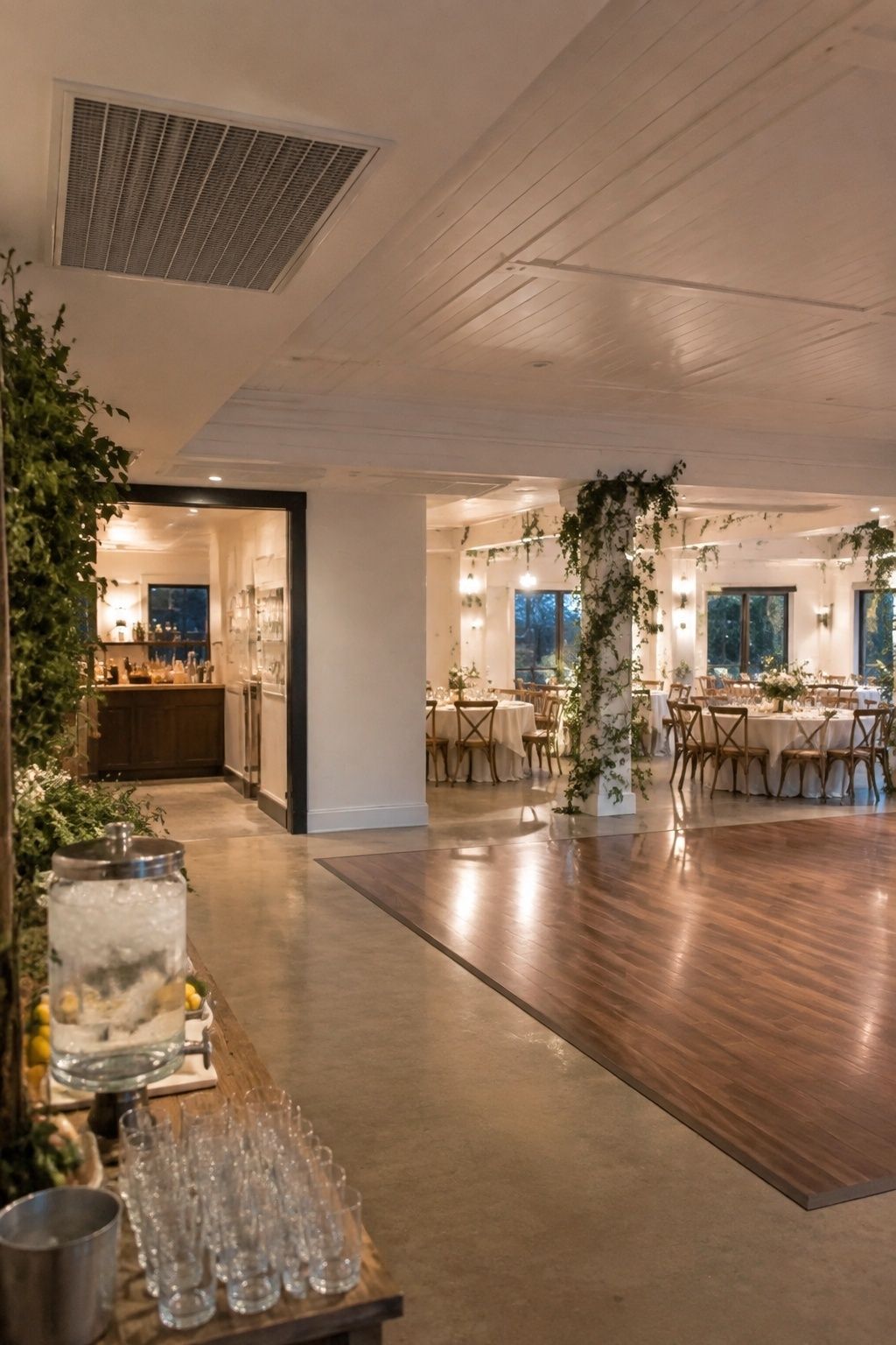 keep the dance floor close to the cooling zone at an intimate indoor summer wedding reception