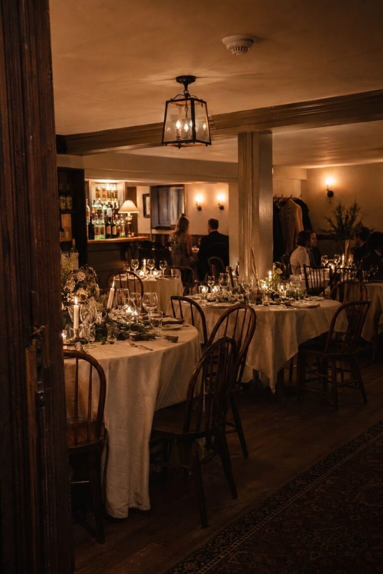 Choose a room that feels full with your guest count indoor winter wedding reception idea